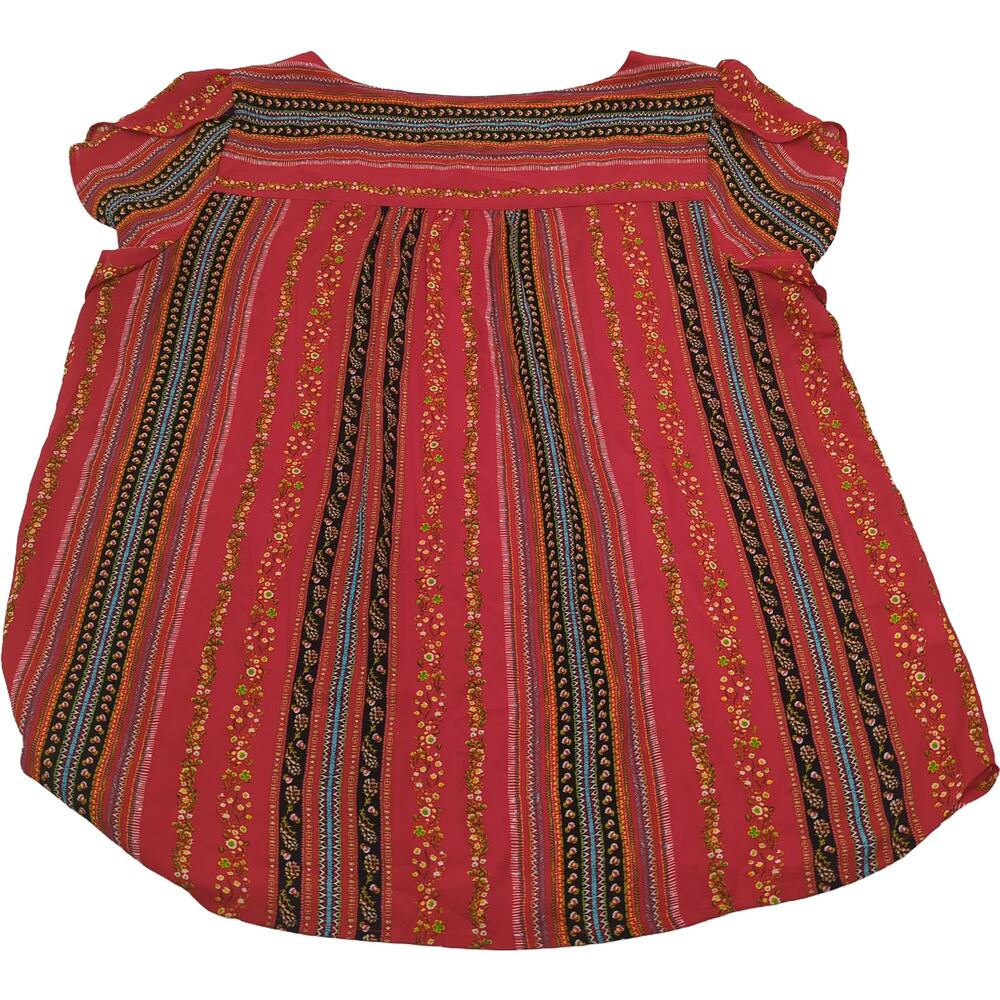 LOFT‎ L Pink Black Striped Floral Peasant Blouse